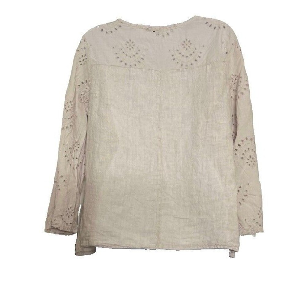 Francesca Bettini Womens Linen Blouse Medium Lagenlook Minimalist Eyelet Italy - Picture 3 of 10
